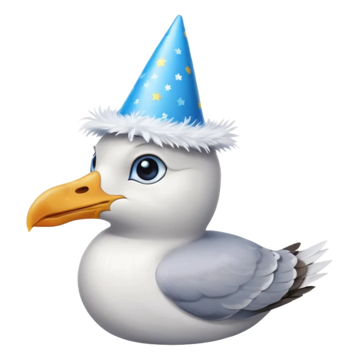 A seagull head with a party hat, without the body sticker