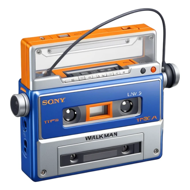 Sony Walkman TPS-L2 portable cassette player from 1979, blue and silver with orange buttons sticker
