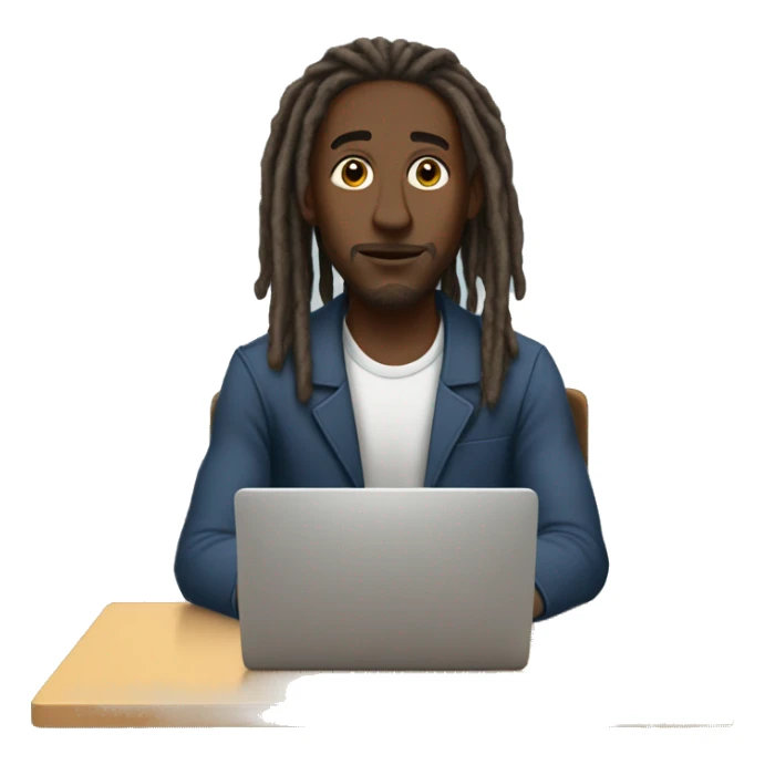 Black-guy-with-dreads-sitting-down-on-deskchair-facing-foward-focused-on-laptop-computer sticker