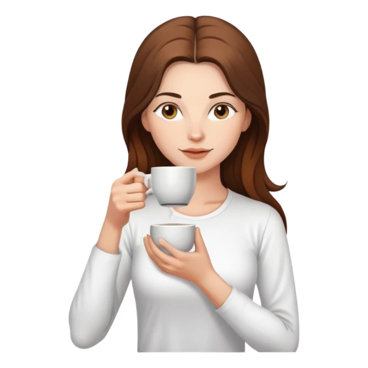 Yoga Woman white shirt long brown hair drinks coffee sticker