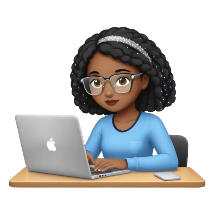 black pretty girl working hard with sparkles on laptop "Working hard with ✨" spelled out  sticker