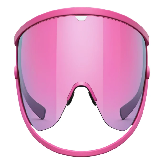 sporty pink shield visor sunglasses with thick textured frame, rugged surface pattern, massive build, one-piece lens sticker