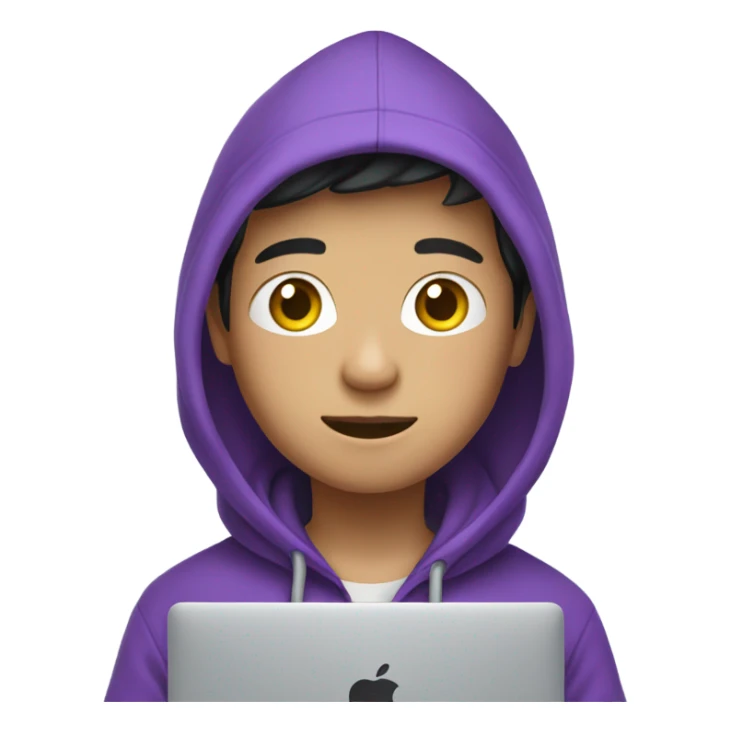 Asian boy in a purple Hoodie with a MacBook sticker