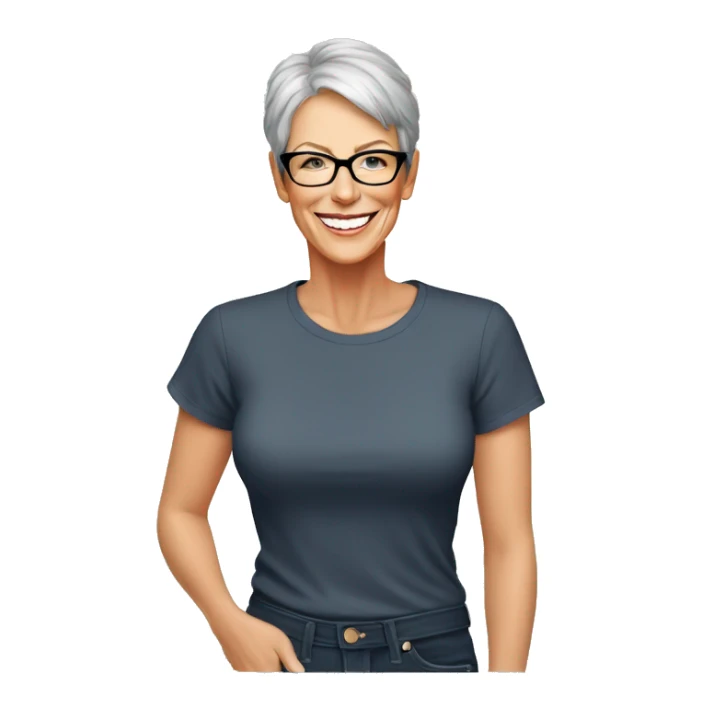jamie lee curtis cartoon smiling wearing tee sticker
