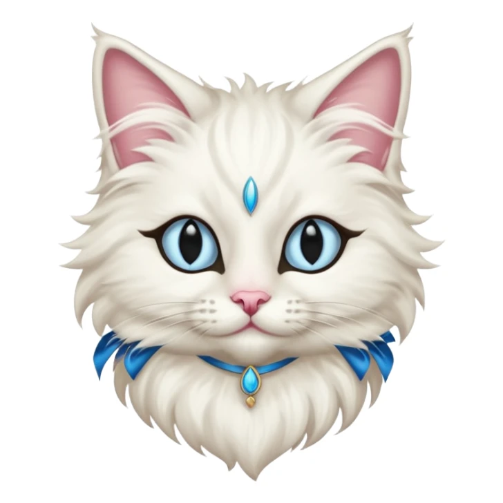 Neva masquerade cat, very fluffy, with pale blue eyes and rose nose sticker