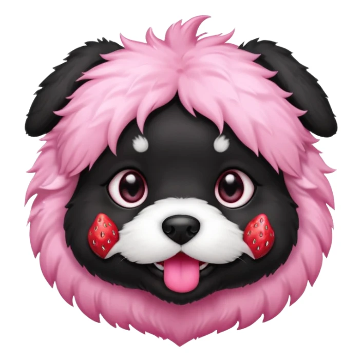 A black fluffy puppy with a strawberry sticker