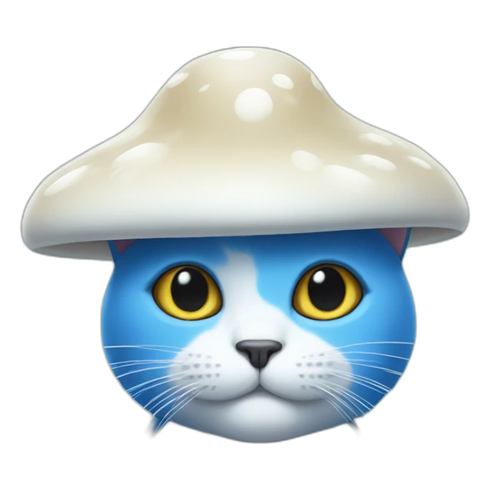 Blue cat with a white mushroom hat sticker