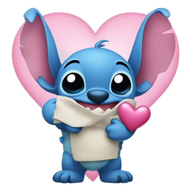 stitch with a pink heart in his hand sticker