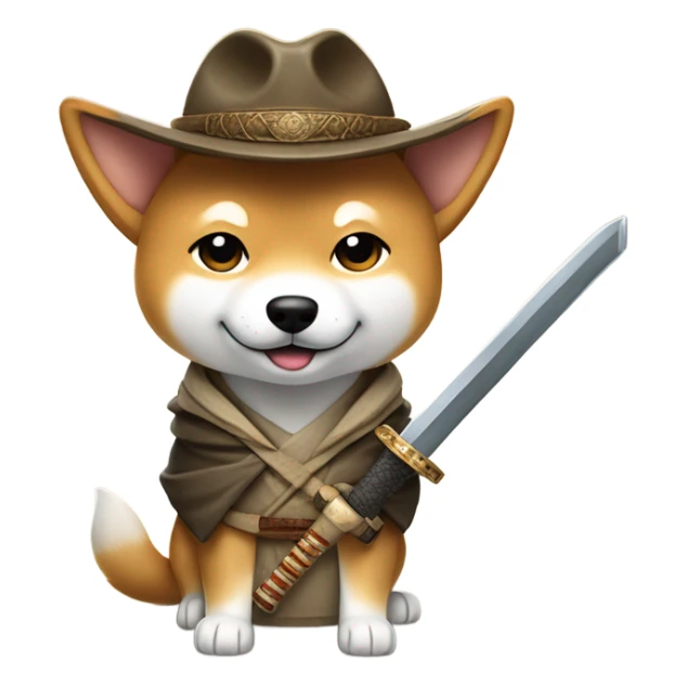 Handsome Shiba Inu dressed as Indiana Jones with a samurai sword  sticker