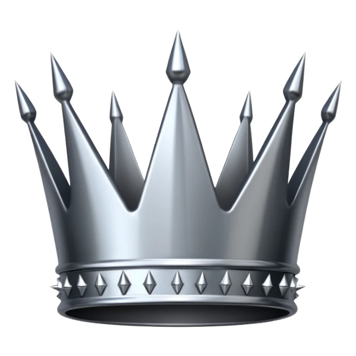 A spiked crown emoji made of silver chrome, sharp yet rounded metallic spikes, glossy reflections, aggressive luxury swag aesthetic, iOS emoji style, centered, clean white background sticker
