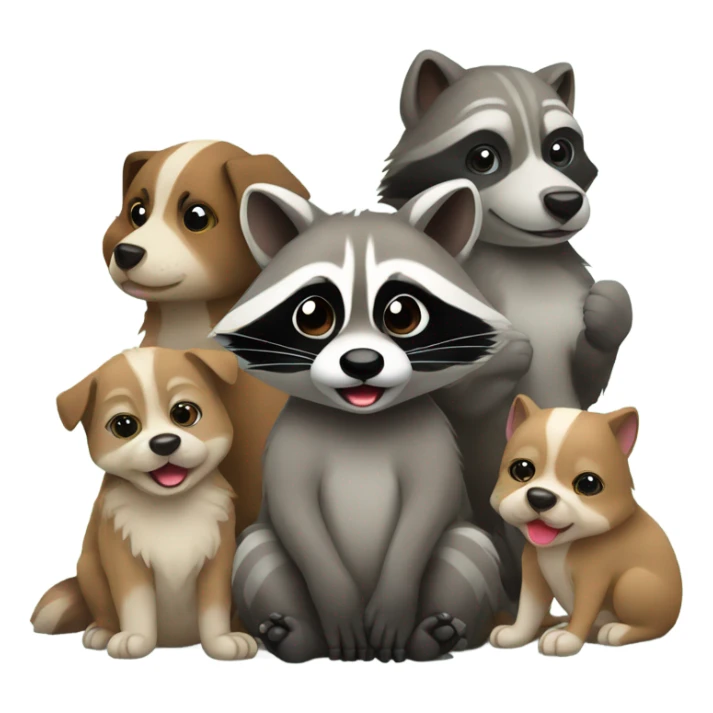 Raccoon with puppies  sticker
