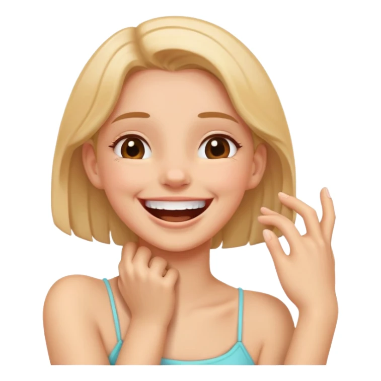 Girl with hands holding neck and laughing sticker