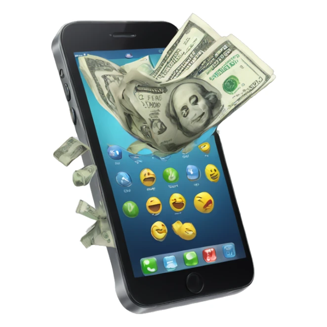 phone with money bursting out of it sticker