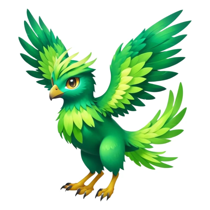 Elemental grass-flying-type magical colorful exotic animesque Pokémon-Fakémon-animal-creature sticker