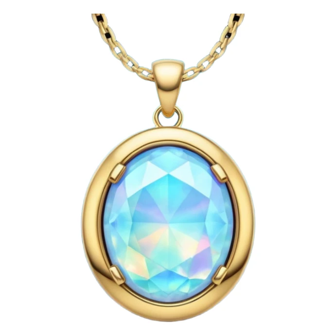 Futuristic colored, 4D opal gemstone, 14K gold necklace, isolated  sticker