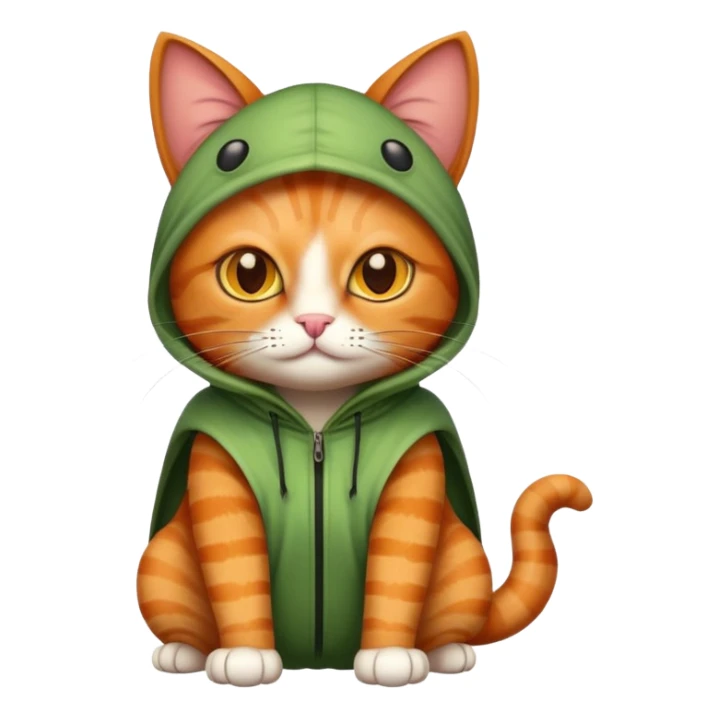 Create an emoji with a ginger cat with brown eyes in a bug costume sticker