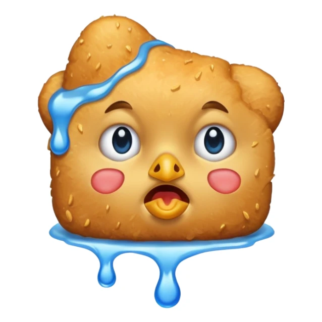 a chicken nugget crying loudly with blue tears sticker
