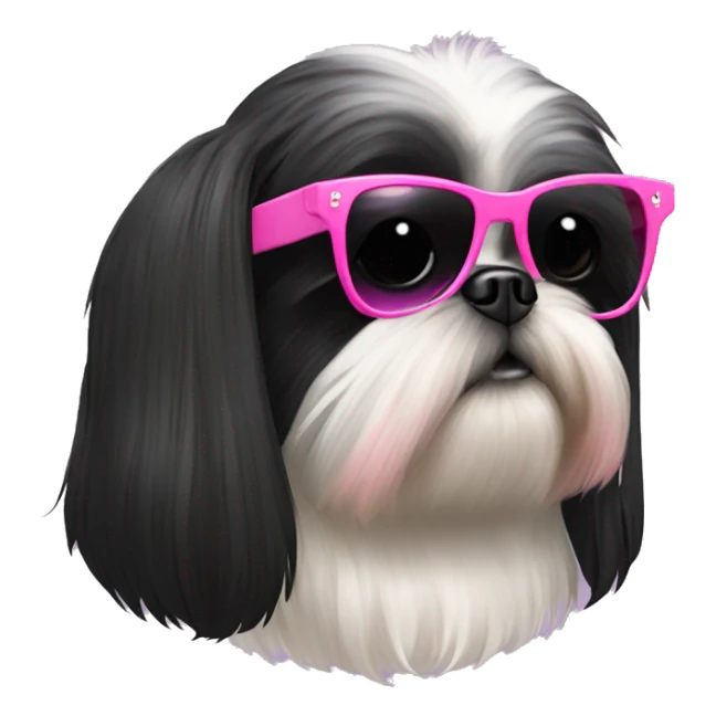 All black hair shiz tzu with pink sunglasses sticker