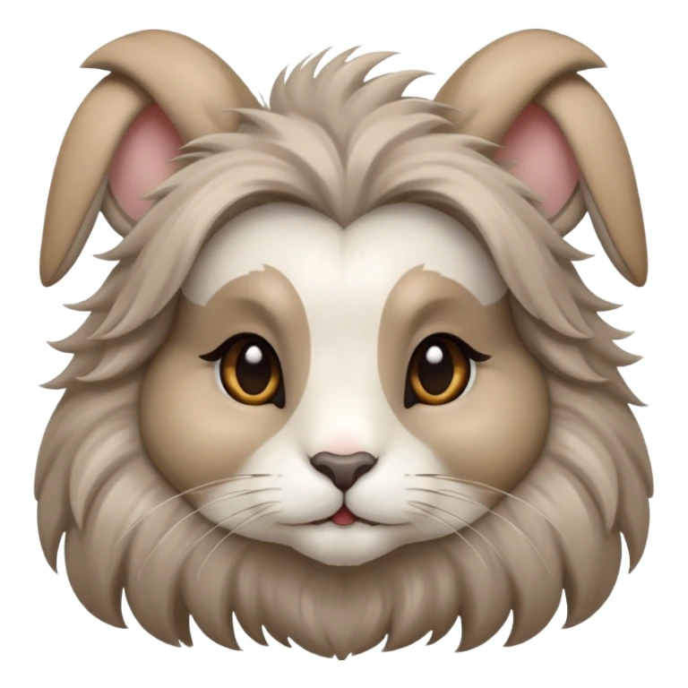 light-brown grey white lionhead with much hair in the ceeks and ears, and with eyelashes sticker