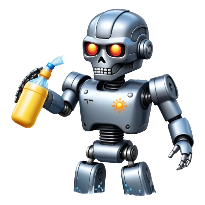 Terminator robot splashing water during Thai Songkran festival sticker