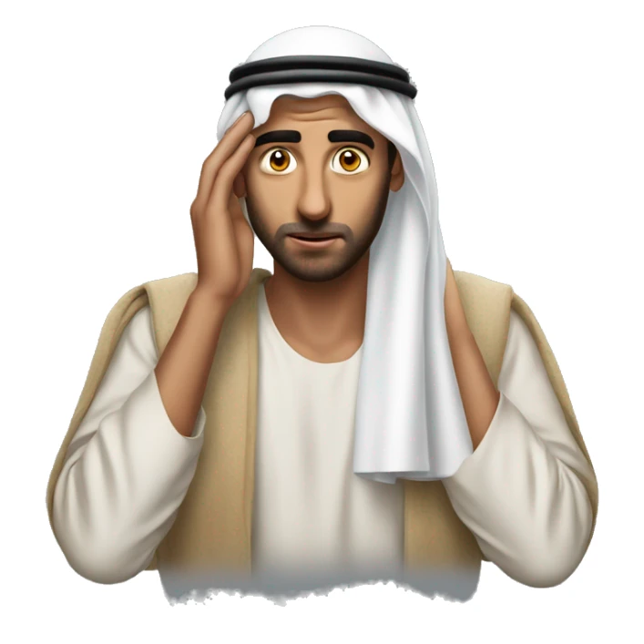 Arab holding his head with his hands photorealistic serious sticker