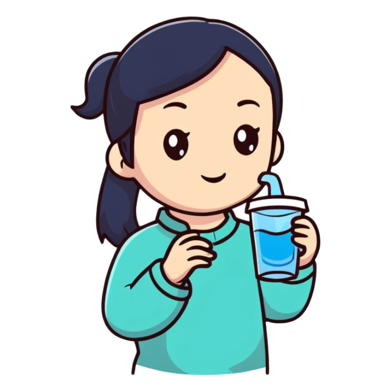 Chinese girl holding a water cup sticker