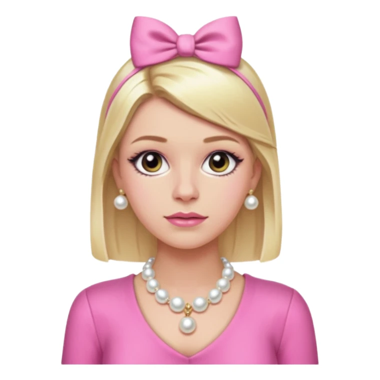 Chanel Oberlin, blonde hair, pink outfit, pearl accessories, confident expression sticker