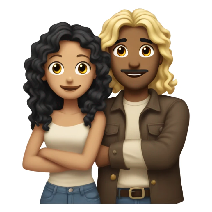 Tan Man with curly long black hair hugging blonde girl  sticker