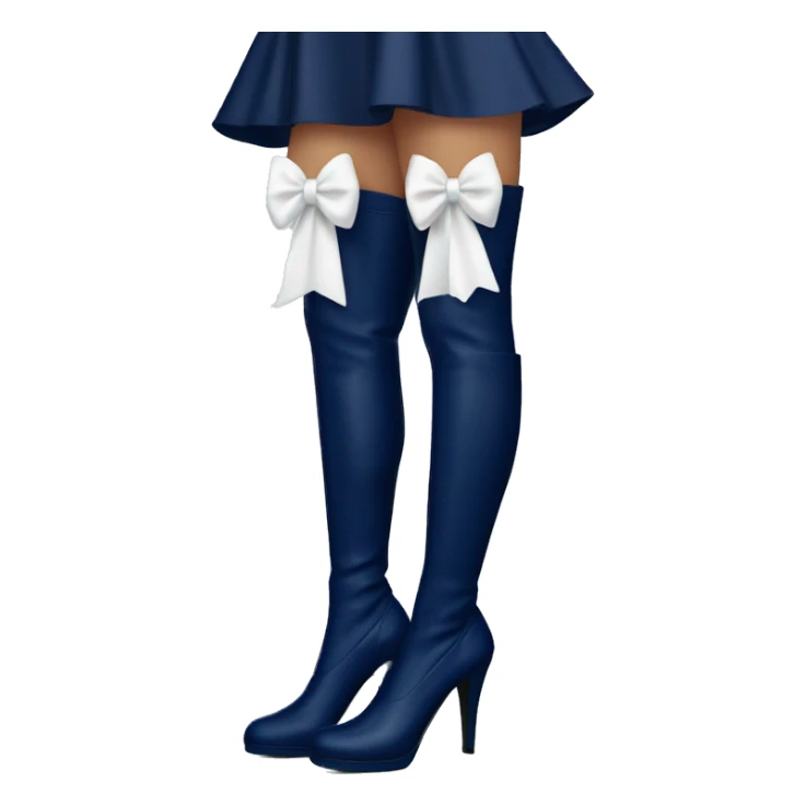 Navy blue thigh high boots with white bow sticker