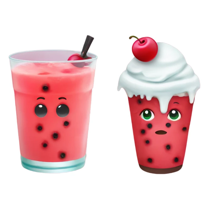 watermelon juice with a cherry and icecream topping, without a face on the cup sticker