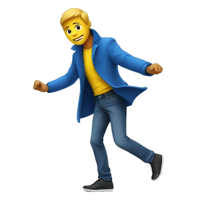 GUY WITH BLUE COAT AND YELLOW INNER SHIRT SHOWING HIS DANCE MOVES sticker