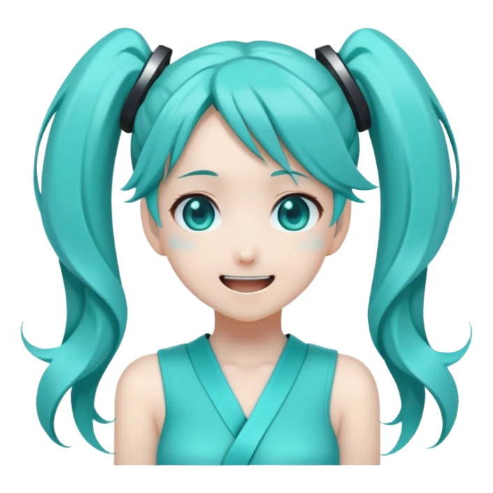 Hatsune Miku happy reaction with turquoise twin tails sticker