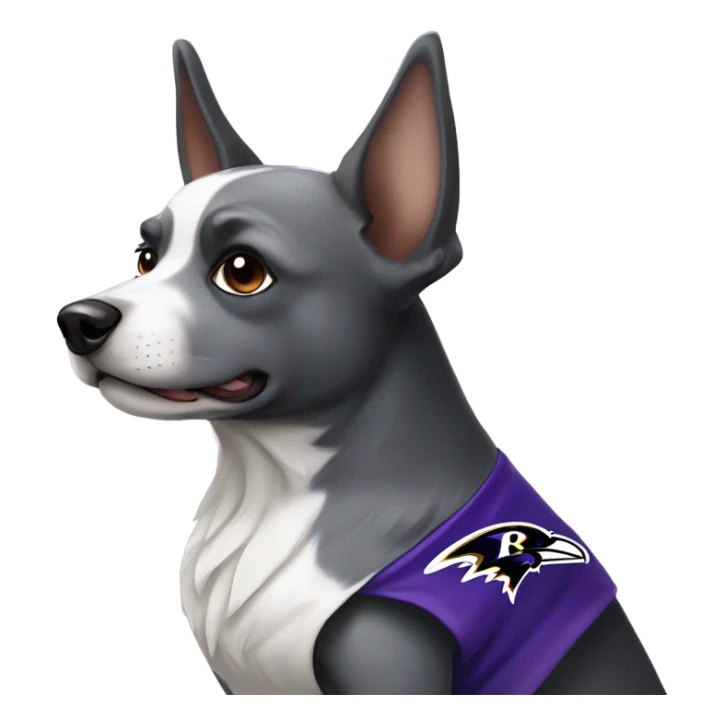 Gray and white dog with pointy ears as a ravens fan  sticker