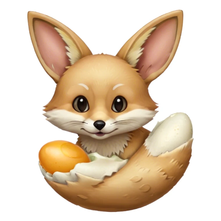 fennec carrying an unpeeled egg with his mouth sticker