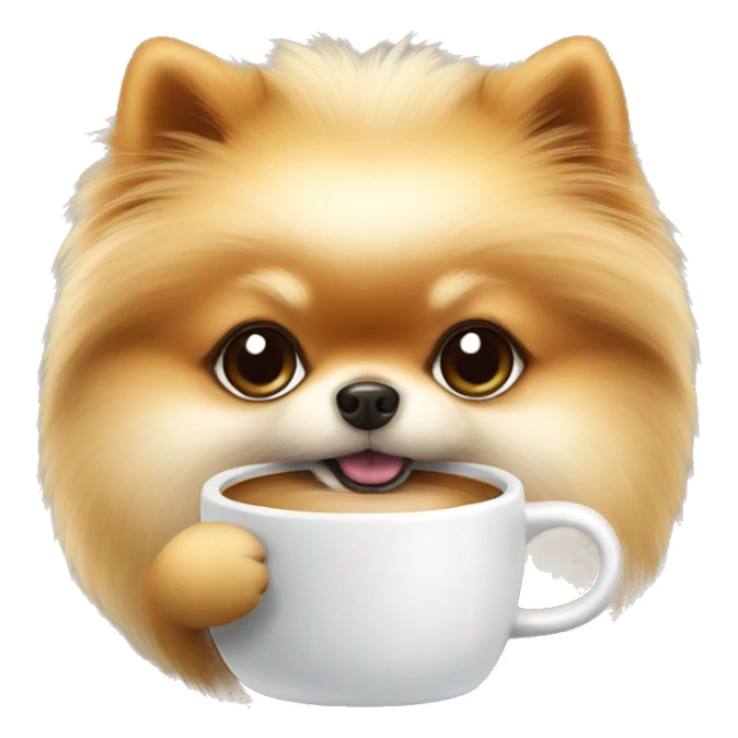 pomeranian drinking coffee in a white mug sticker