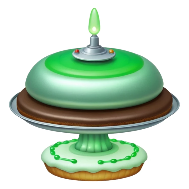 really big ufo flying higher and stealing in a green light very small little cake  sticker