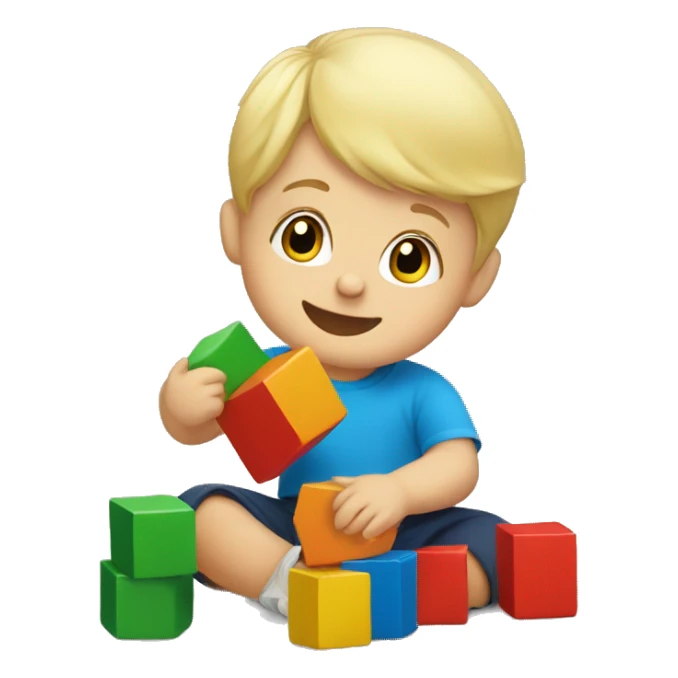 Blonde toddler boy play with Toy blocks sticker
