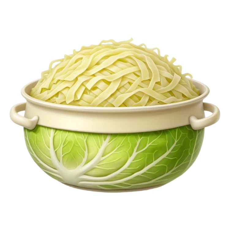Cinematic Realistic Sauerkraut Dish Emoji, depicted as a tangy, fermented cabbage dish rendered with vibrant textures and natural, appetizing lighting. sticker