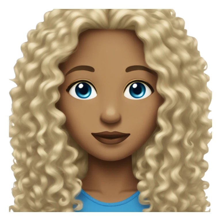 woman light skin long dark curly hair blue eyes sticker