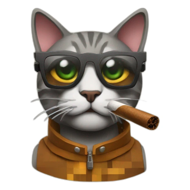 Cat smoking cigar and wearing Minecraft glasses sticker