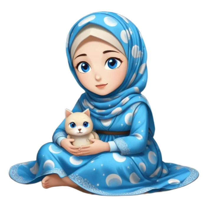 Turkish beautiful finish Konya girl blue eyes with full moon patterned hijab dress and watching the moonlight sky on the ground  sticker