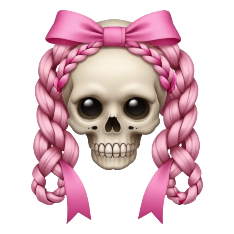 skull emoji with pink ribbon pookie and two braids sticker