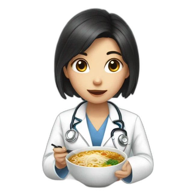 doctor girl with dark hair eating ramen sticker