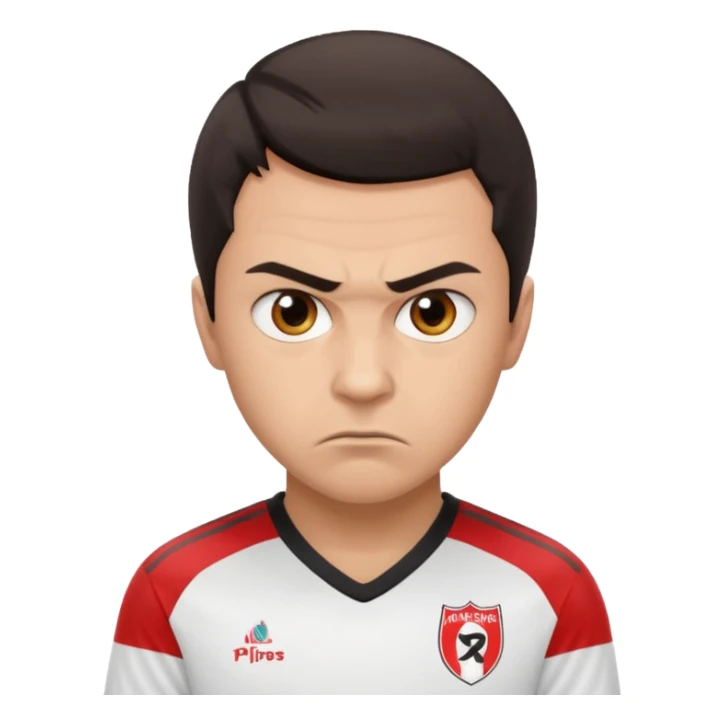 soccer player short hair angry expression wearing River Plate jersey sticker