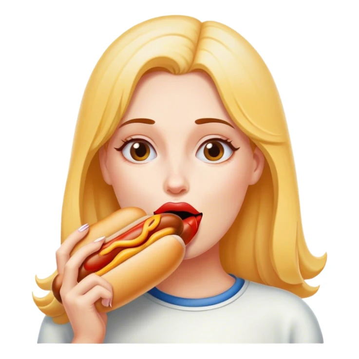 Woman licking hotdog sticker