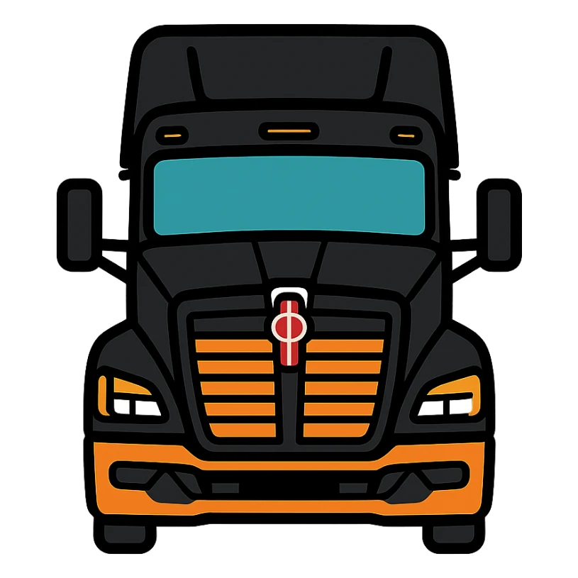 2025 Kenworth T680 truck, black, front view, minimal flat icon sticker