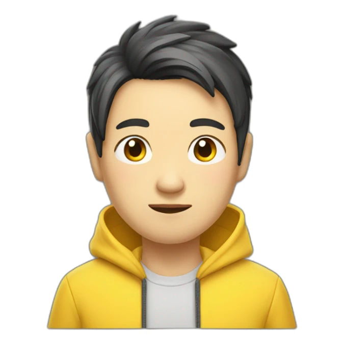 A mature Chinese boy with black hair wearing yellow hoodie sticker