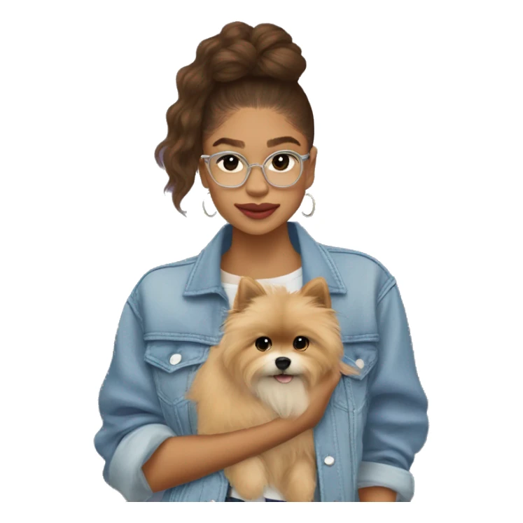 Zendaya usando ropa lila y un perrito Pomerania sticker