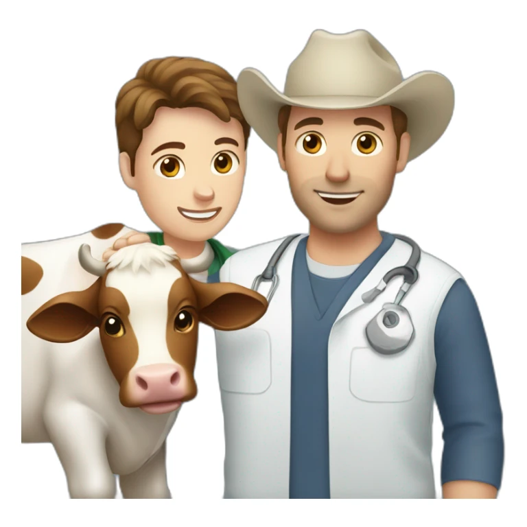 Vet man with brown hair petting a cow sticker
