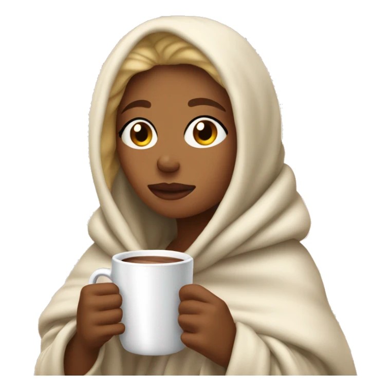 blonde girl wrapped in warm blanket drinking hot coco with eyes closed sticker